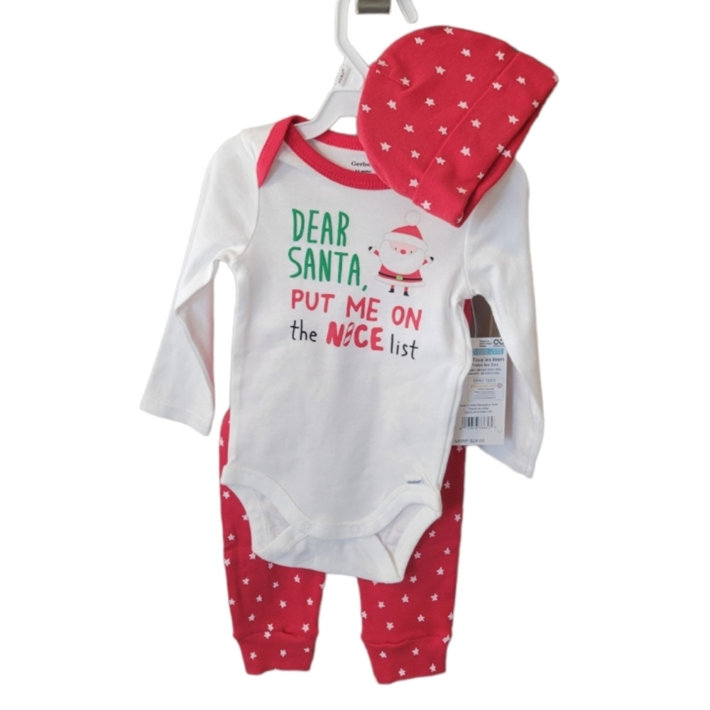 Gerber baby Christmas oufit and hat 6-9 months